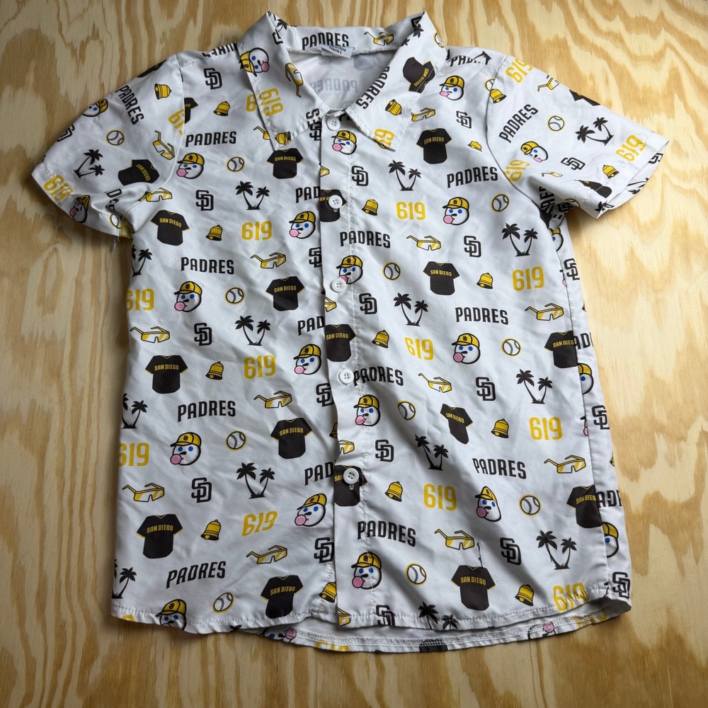 San Diego Padres Youth Large Button Up Shirt All Over Print BDA Sports MLB White